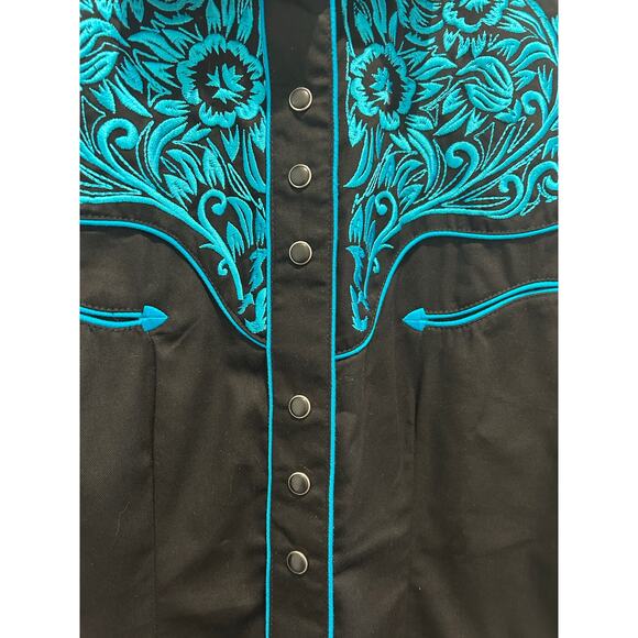 Rockmount Ranch Wear Men’s Vintage Tooling Western Shirt Black/Turquoise Size S - Picture 10 of 11